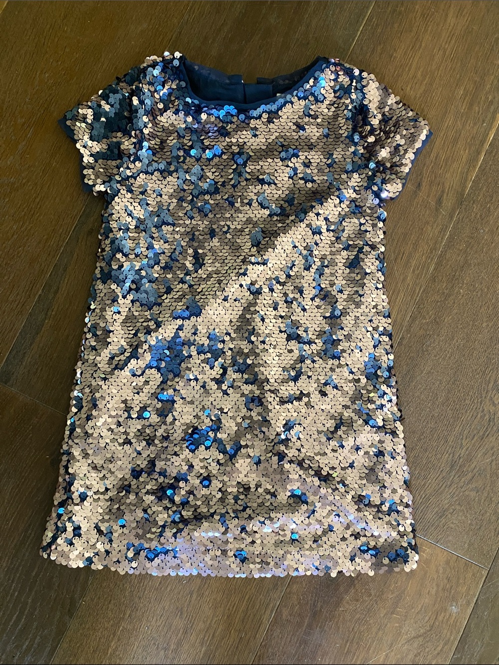 GAP Girls Sequin Tee Dress - Navy & Rose Gold